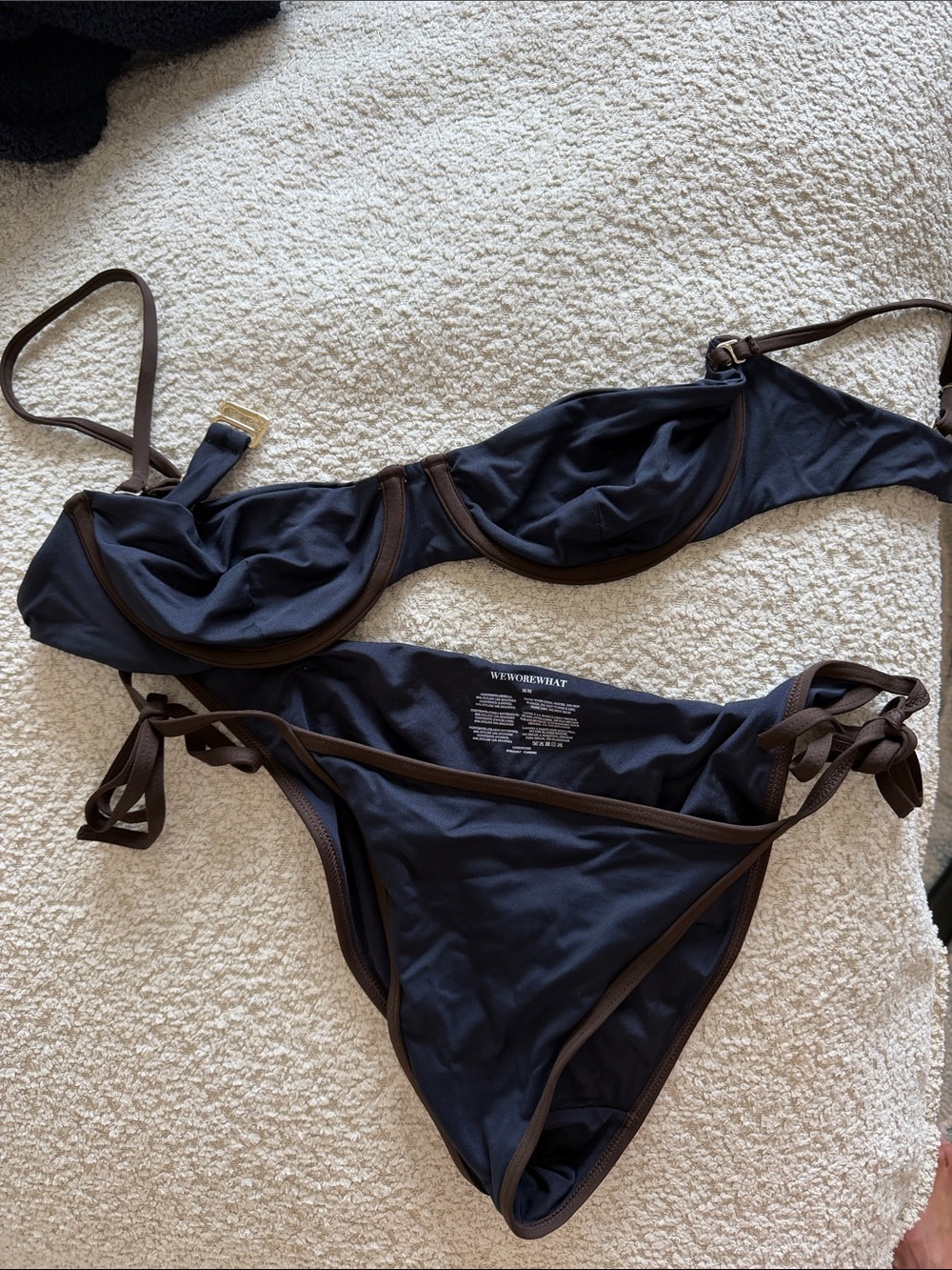 WeWoreWhat Navy & Brown Trim Underwire Bikini